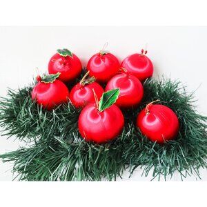 8 Vintage Red Satin Sheen 2 1/2" Christmas Ball Ornaments